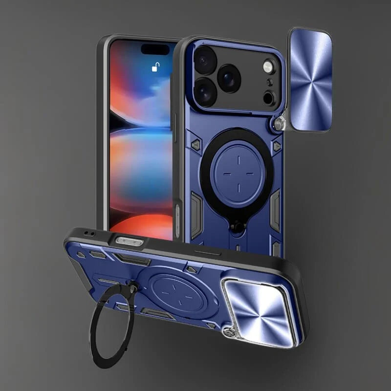 Magnetic Rugged iPhone Case with Camera Lens Cover & 360° Ring Stand