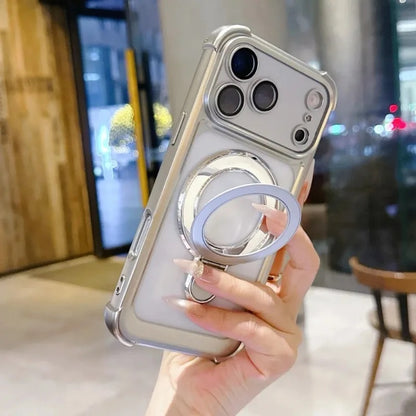 Transparent MagSafe iPhone Case with Stand – Shockproof Clear Cover iPhone 13–17 Pro Max | iphone 17 pro max clear case with stand | best clear magsafe case with stand | best iphone case with stand USA | premium clear iphone case | transparent iphone case with stand | 
magsafe case with kickstand | iphone case with stand magsafe | anti yellow clear magsafe case | White Color Iphone 17 Pro Max Cover