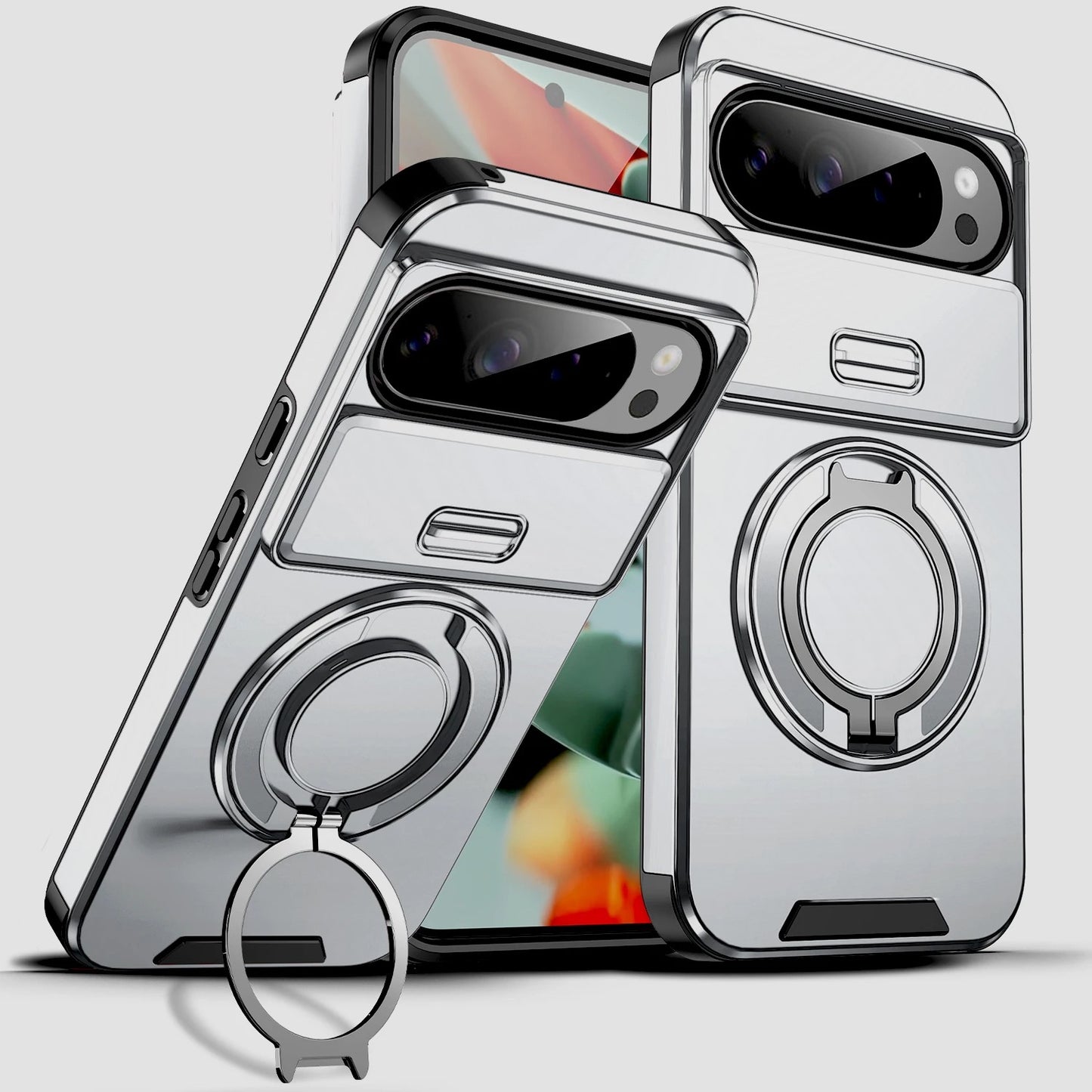 Google Pixel Heavy-Duty Shockproof Case with Sliding Camera Shield & 360° Magnetic Ring Stand