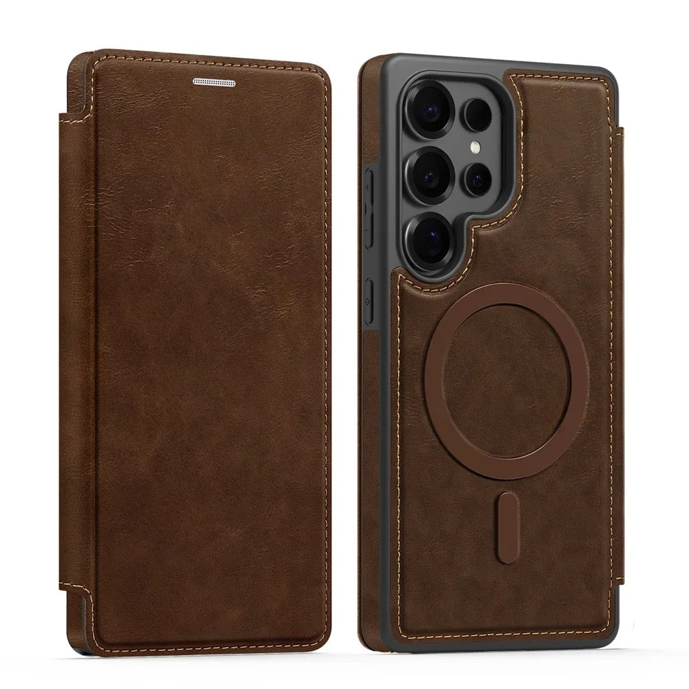 Luxury Leather Samsung Case with Magnetic Closure & MagSafe Compatibility – Elegance, Protection, and Ultimate Comfort