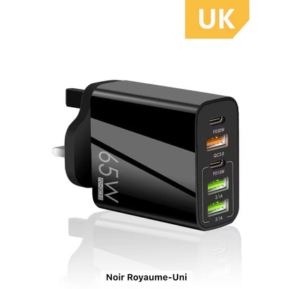 All-in-One 65W Fast Charger – Ultra-Fast PD & QC 3.0 for Phones, Tablets & Laptops