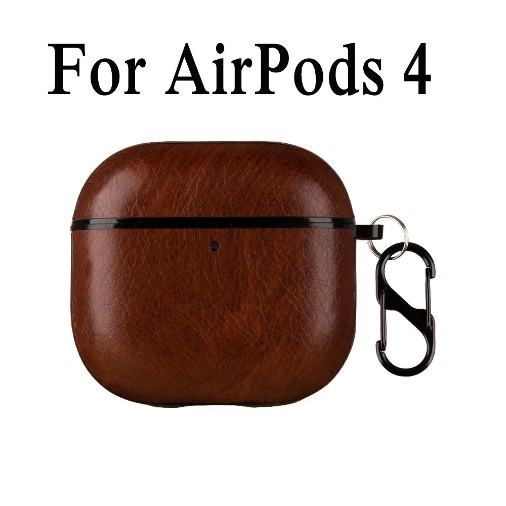 Luxury Leather AirPods Case – Shockproof Cover with Carabiner Clip