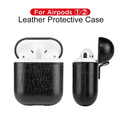 Luxury Leather AirPods Case – Shockproof Cover with Carabiner Clip
