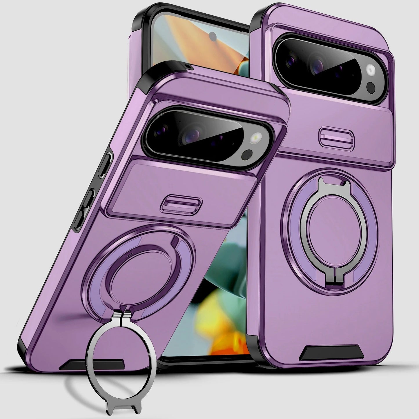 Google Pixel Heavy-Duty Shockproof Case with Sliding Camera Shield & 360° Magnetic Ring Stand