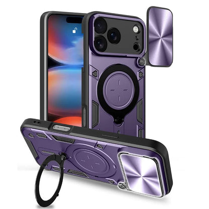 Magnetic Rugged iPhone Case with Camera Lens Cover & 360° Ring Stand