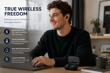 Dual-Pair Wireless Earphones – Open-Ear Clip & Classic Fit with Smart LED Case