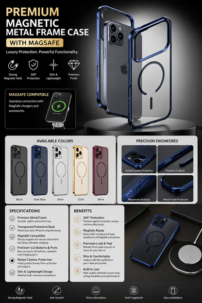 Premium Magnetic Metal Frame Case with MagSafe – Luxury Protective iPhone Case