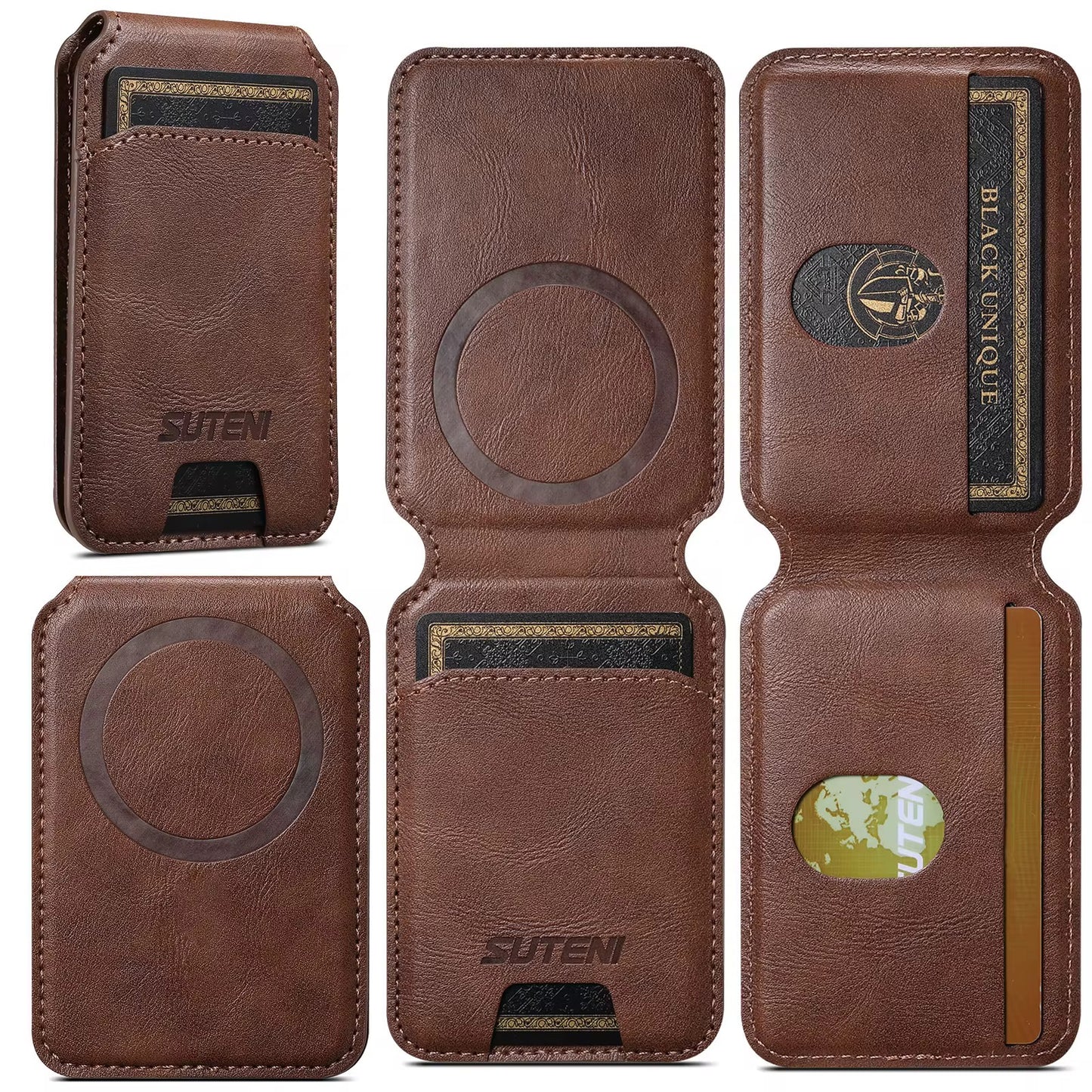 Magnetic RFID Leather Card Holder Wallet – Slim Minimalist Pop-Up Design