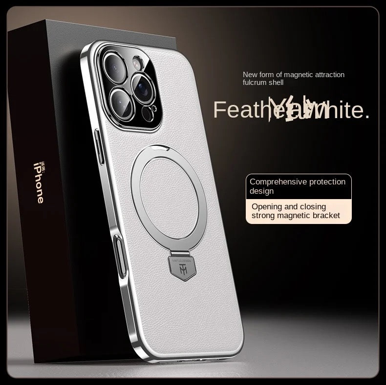 Premium Shockproof Leather iPhone Case with 360° Ring Stand – Strong Grip, Full Protection & Stylish Finish