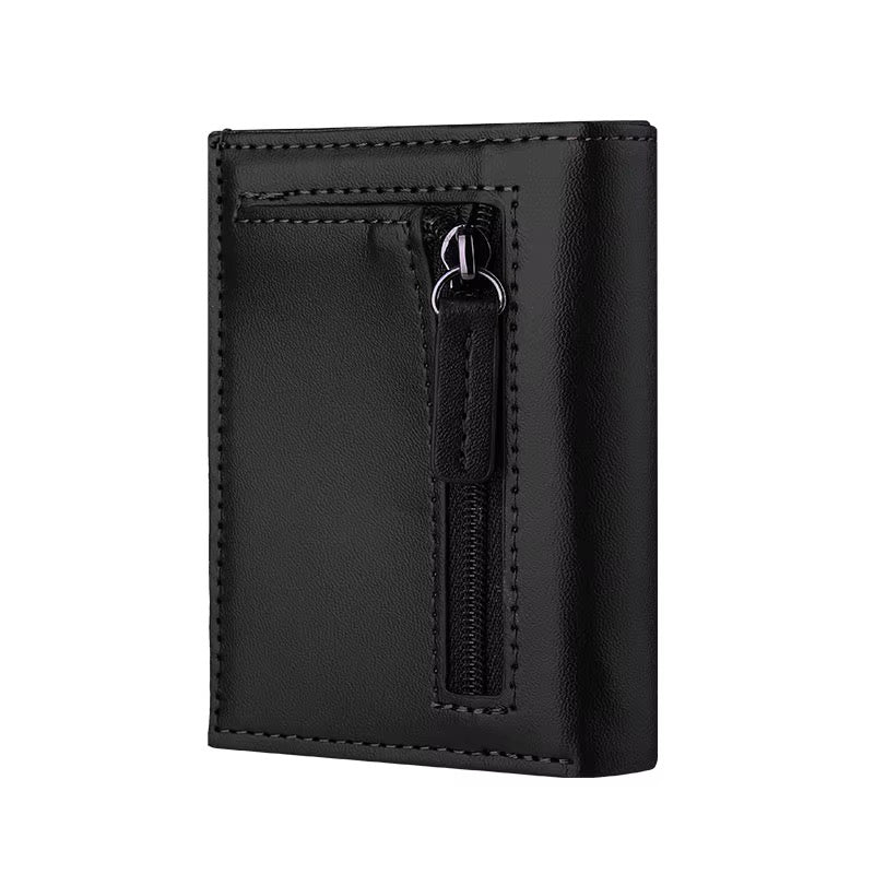 Modern Men's Slim Leather Trifold Wallet – Zippered Coin Pouch & Multi-Card Holder