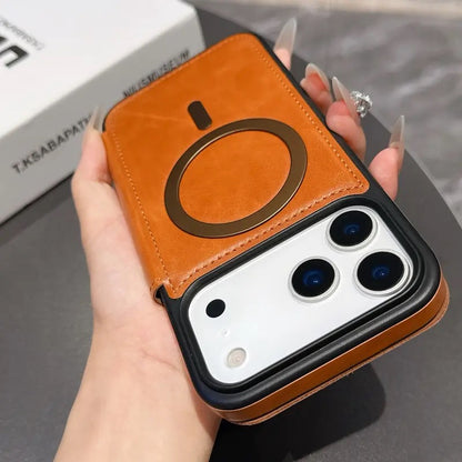 Luxury Leather MagSafe iPhone Case – 360° Protection, Card Holder & Elegant Design