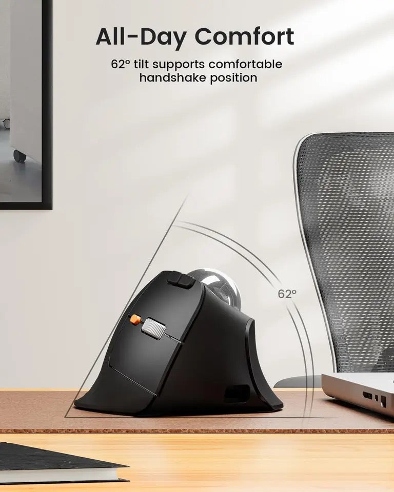 Vertical Wireless Trackball Mouse – Bluetooth Ergonomic Thumb Mouse for Laptop & PC | Rechargeable Rollerball Design