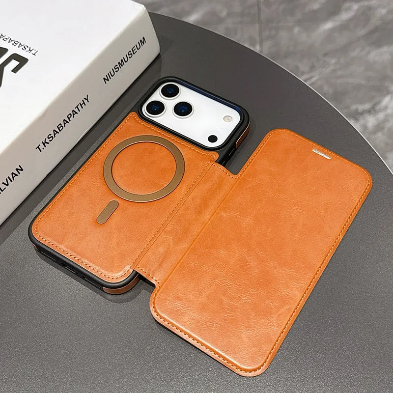 Luxury Leather MagSafe iPhone Case – 360° Protection, Card Holder & Elegant Design