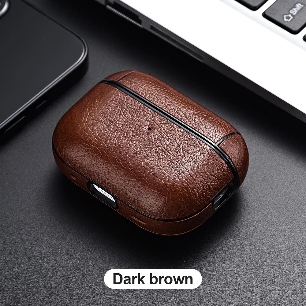 Luxury Leather AirPods Case – Shockproof Cover with Carabiner Clip