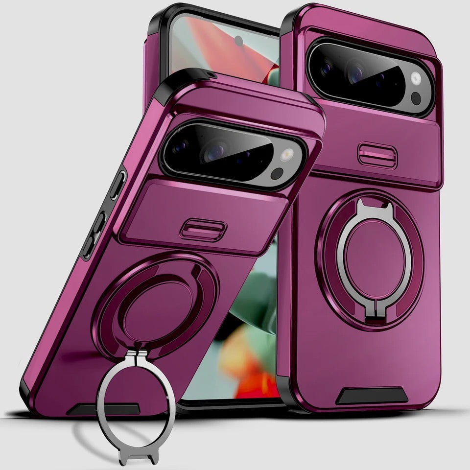 Google Pixel Heavy-Duty Shockproof Case with Sliding Camera Shield & 360° Magnetic Ring Stand