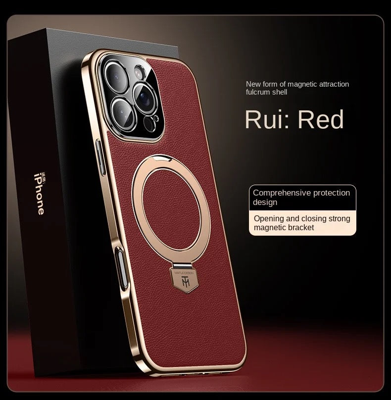 Premium Shockproof Leather iPhone Case with 360° Ring Stand – Strong Grip, Full Protection & Stylish Finish