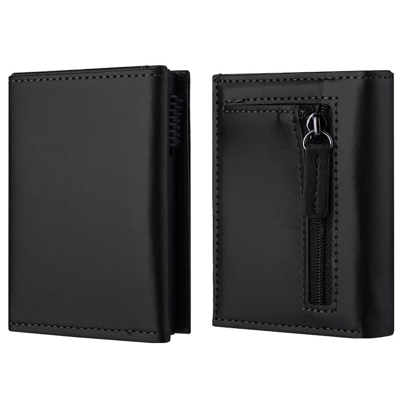 Modern Men's Slim Leather Trifold Wallet – Zippered Coin Pouch & Multi-Card Holder