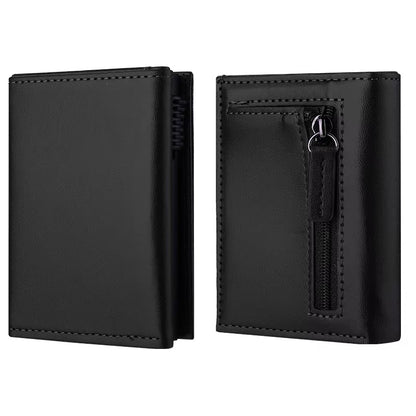 Modern Men's Slim Leather Trifold Wallet – Zippered Coin Pouch & Multi-Card Holder
