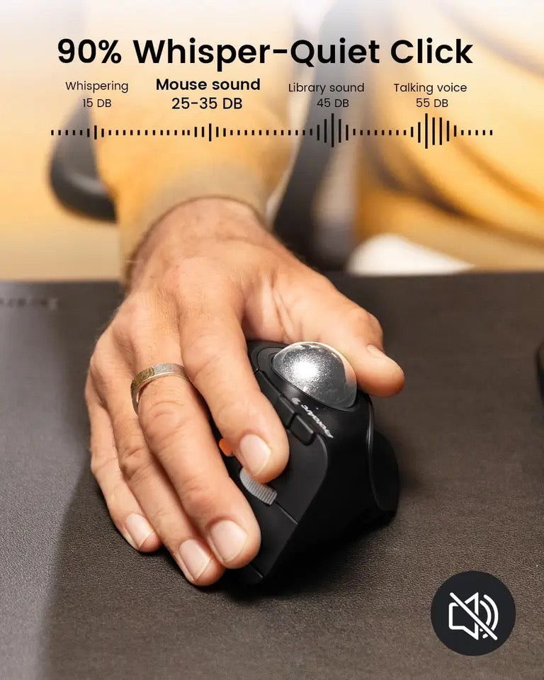 Vertical Wireless Trackball Mouse – Bluetooth Ergonomic Thumb Mouse for Laptop & PC | Rechargeable Rollerball Design