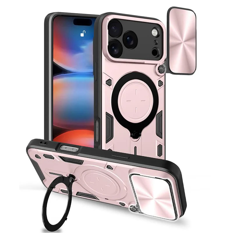 Magnetic Rugged iPhone Case with Camera Lens Cover & 360° Ring Stand