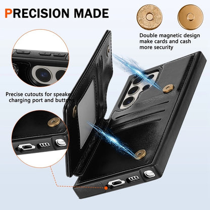 Leather Wallet Phone Case with Pocket Card Holder, Magnetic Flap Cover for Samsung Galaxy