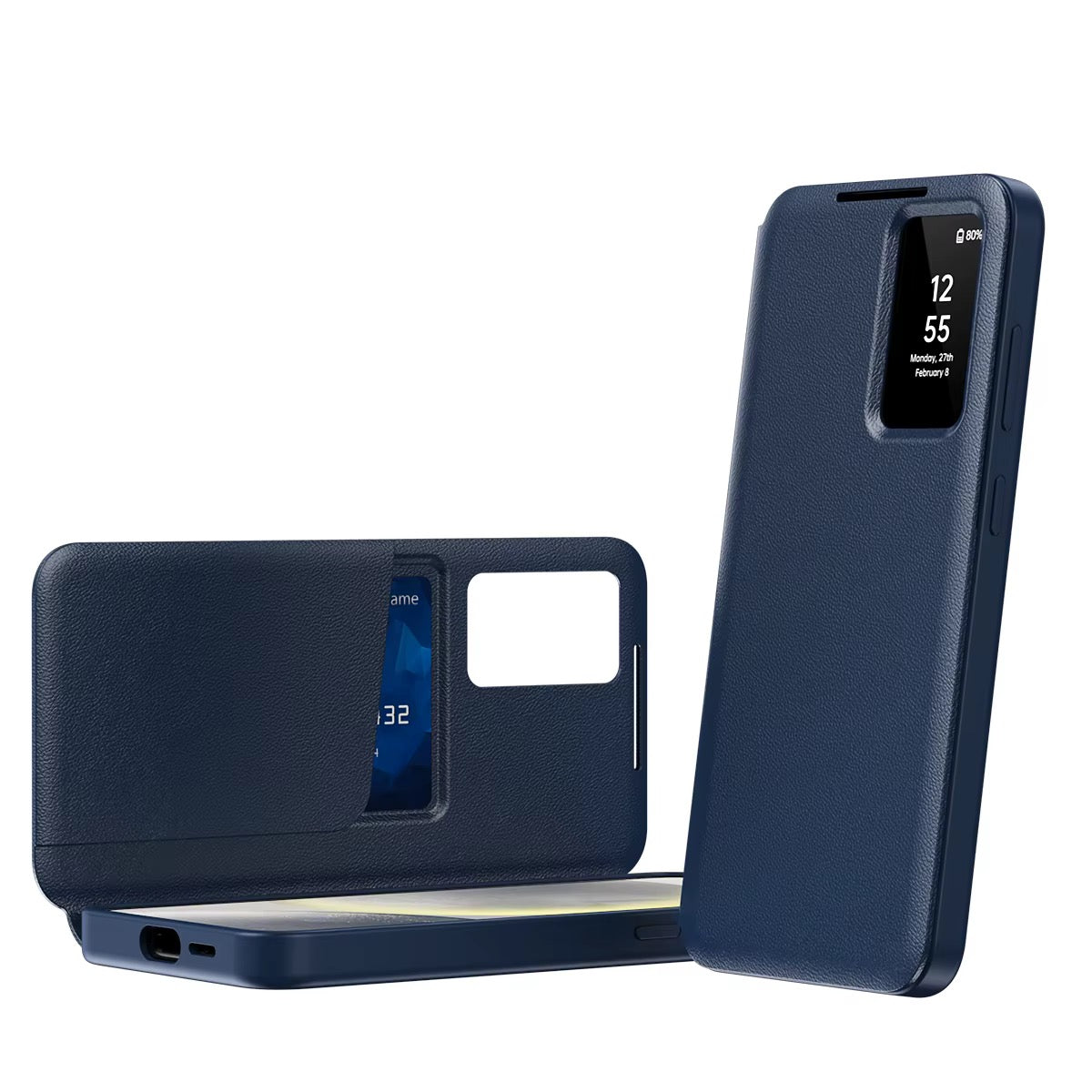 Premium Leather Smart View Wallet Case with Card Holder & Active Display Window for Samsung Galaxy