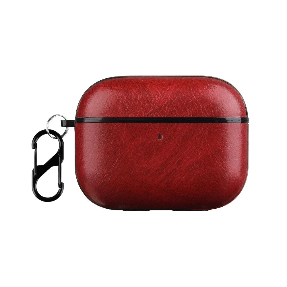 Luxury Leather AirPods Case – Shockproof Cover with Carabiner Clip