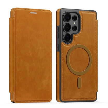 Luxury Leather Samsung Case with Magnetic Closure & MagSafe Compatibility – Elegance, Protection, and Ultimate Comfort