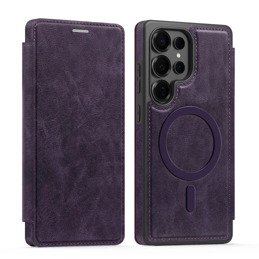Luxury Leather Samsung Case with Magnetic Closure & MagSafe Compatibility – Elegance, Protection, and Ultimate Comfort