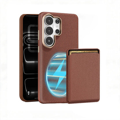 Étui magnétique de luxe en cuir texturé avec portefeuille amovible pour Samsung Galaxy — Protection métallique pour objectif d'appareil photo