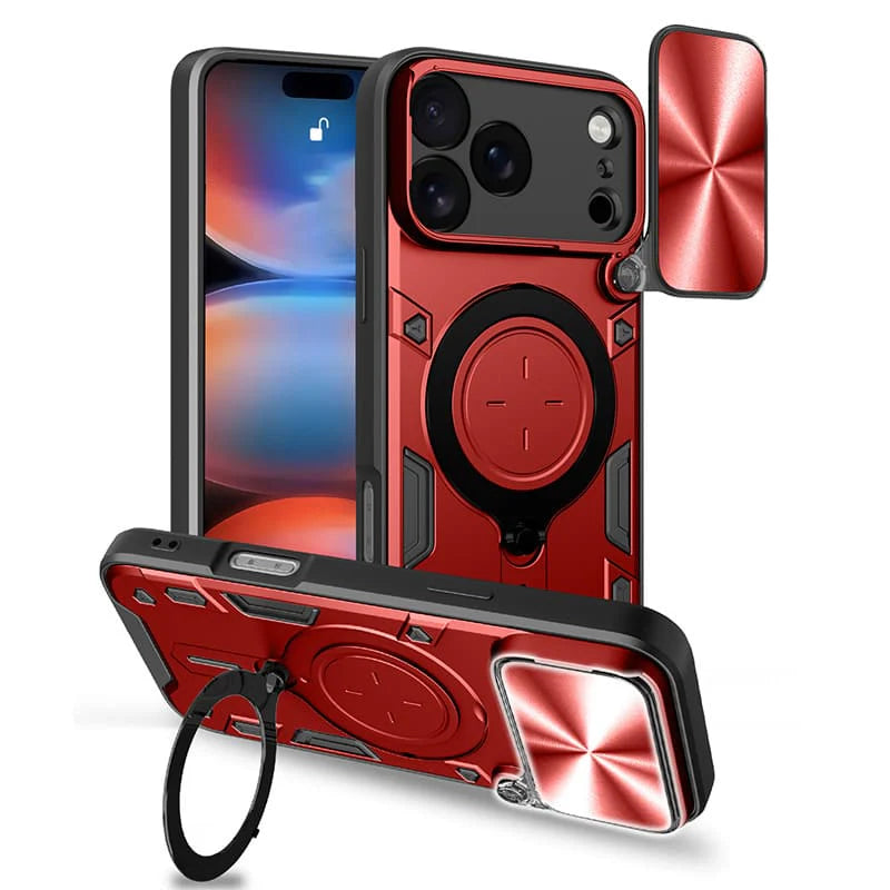 Magnetic Rugged iPhone Case with Camera Lens Cover & 360° Ring Stand