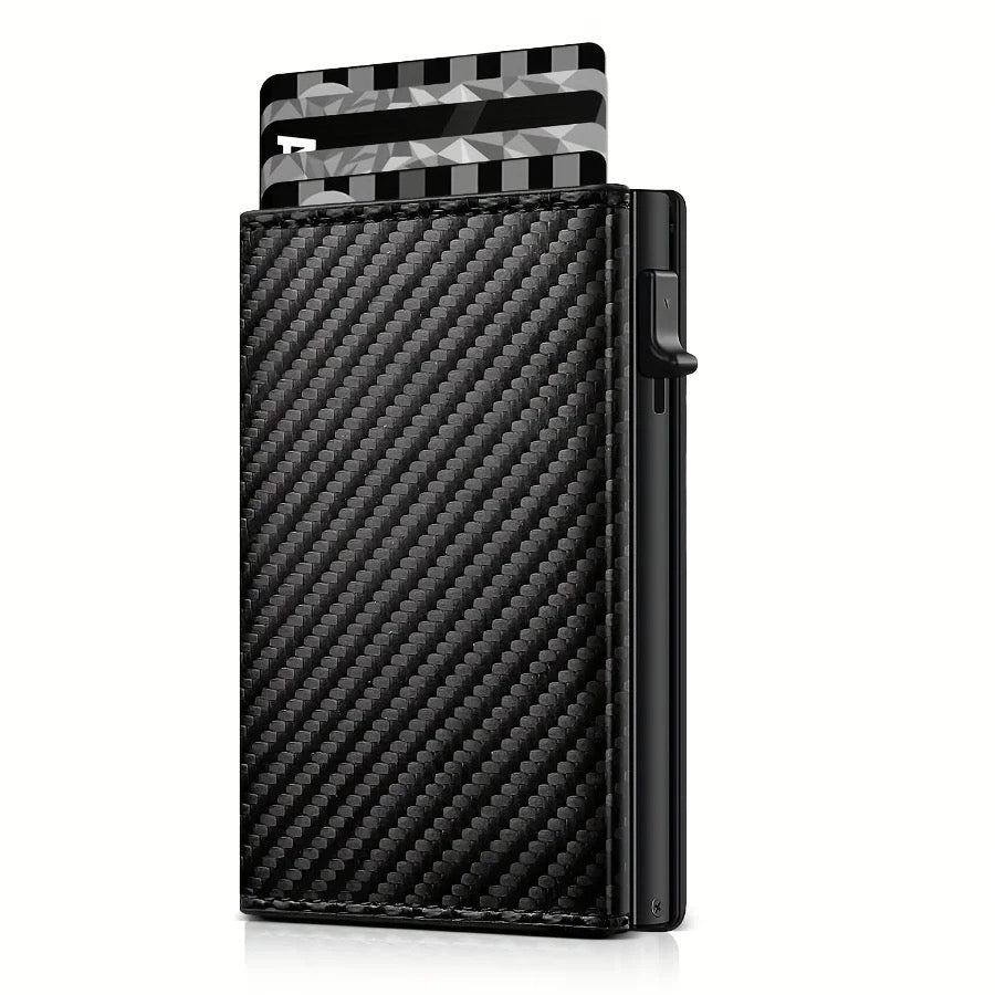 Minimalist Carbon Fiber Wallet – Pop-Up Credit Card Holder with AirTag Slot & Zipper Pocket
