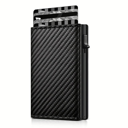 Minimalist Carbon Fiber Wallet – Pop-Up Credit Card Holder with AirTag Slot & Zipper Pocket