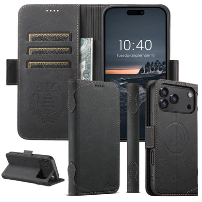 Luxury Vintage Leather Wallet Case for iPhone - MagSafe Compatible Wireless Charging, Card Holder Slots, Cash Pocket & Built-in Kickstand Cover