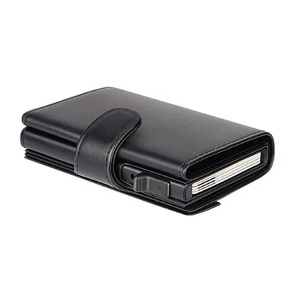 Slim Minimalist Leather Card Case – Pop-Up Credit Card Holder with RFID Protection & Button Closure