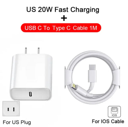 20W PD Fast Charger for iPhone – Ultra-Fast 60% Charge in 30 Minutes - Durable USB-C to Lightning Cable - Safe & Efficient Power Adapter