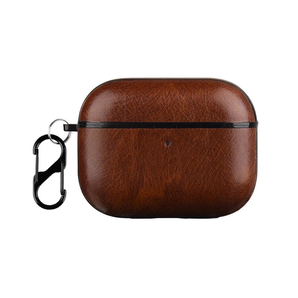 Luxury Leather AirPods Case – Shockproof Cover with Carabiner Clip