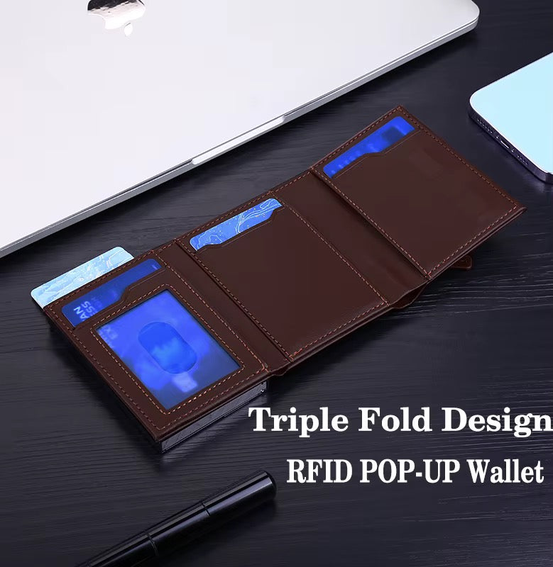 Modern Men's Slim Leather Trifold Wallet – Zippered Coin Pouch & Multi-Card Holder