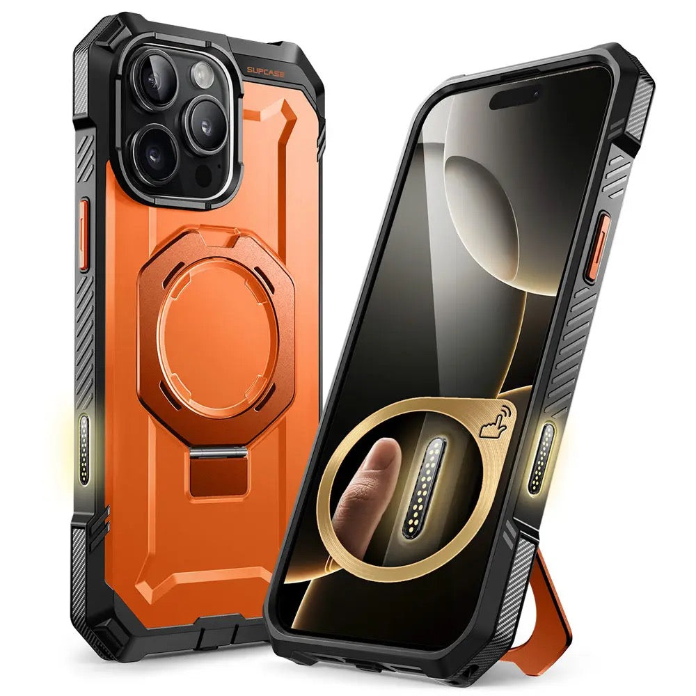 Rugged Magnetic iPhone Case with Rotating Stand – Heavy Duty Shockproof Protection | rugged iphone case with stand | magsafe rugged iphone case | iphone case with rotating stand | heavy duty iphone case with stand | magnetic rugged iphone case | shockproof rugged iphone case | military grade iphone case| durable iphone case with stand | protective iphone case rugged | 360° rotating iphone case | Iphone 17 Pro Max case | Light Orange color iphone case
