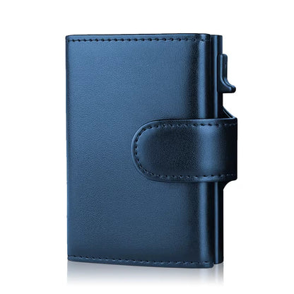 Slim Minimalist Leather Card Case – Pop-Up Credit Card Holder with RFID Protection & Button Closure