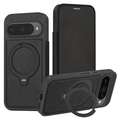 Premium Dual-Sided Leather Wallet Case with 360° Magnetic Ring Stand for Google Pixel