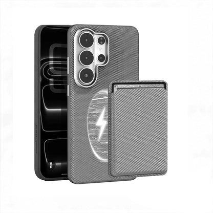 Étui magnétique de luxe en cuir texturé avec portefeuille amovible pour Samsung Galaxy — Protection métallique pour objectif d'appareil photo