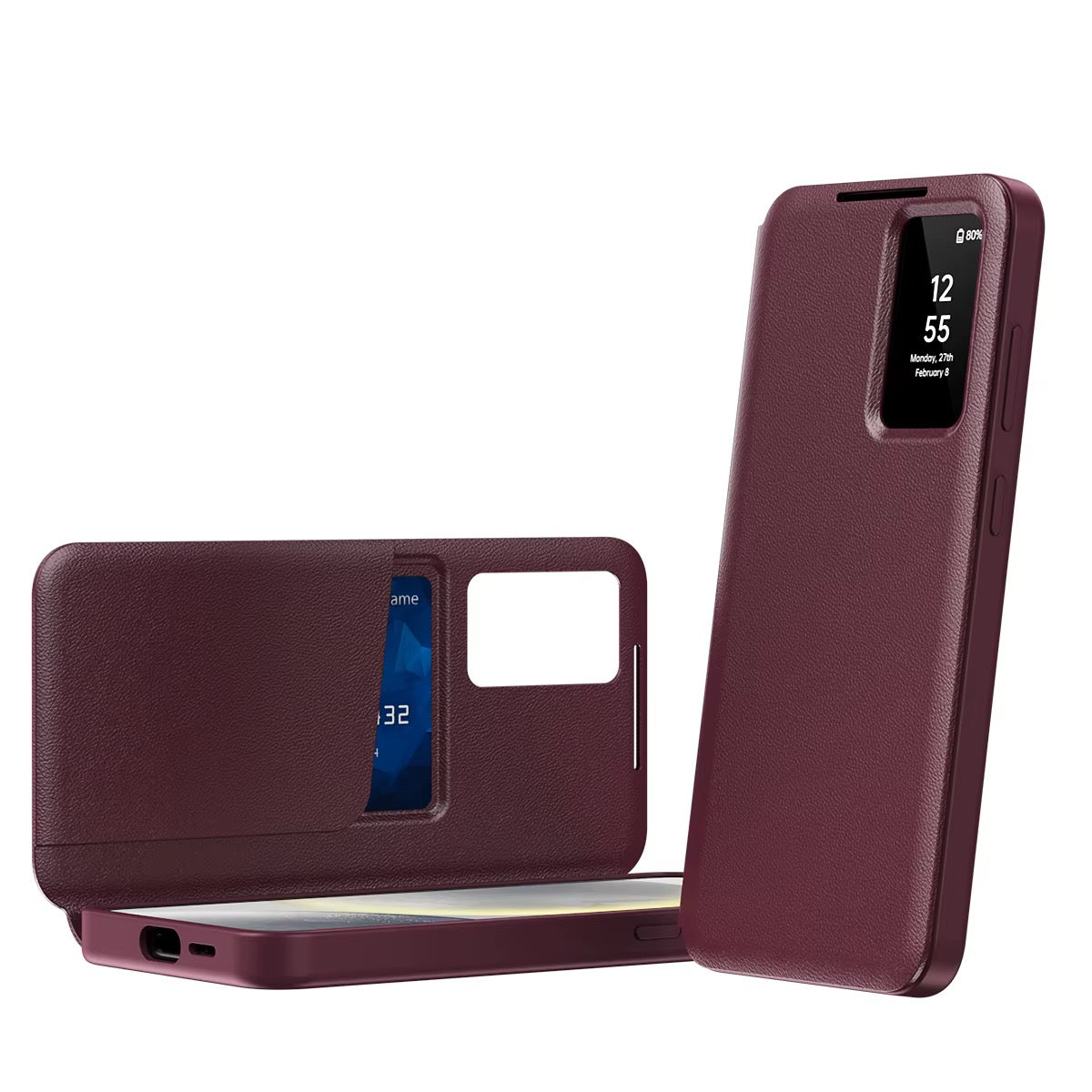Premium Leather Smart View Wallet Case with Card Holder & Active Display Window for Samsung Galaxy