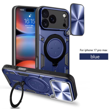 Magnetic Rugged iPhone Case with Camera Lens Cover & 360° Ring Stand