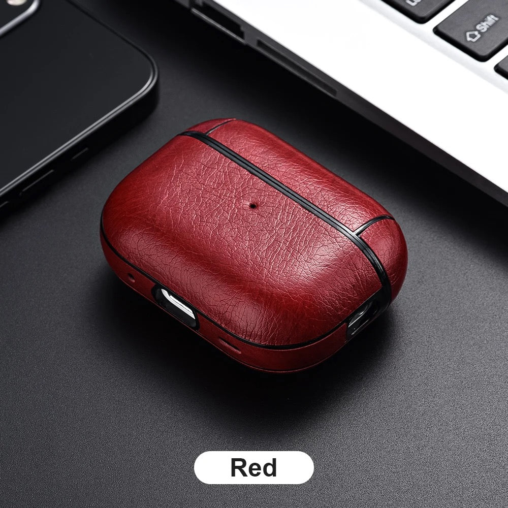 Luxury Leather AirPods Case – Shockproof Cover with Carabiner Clip