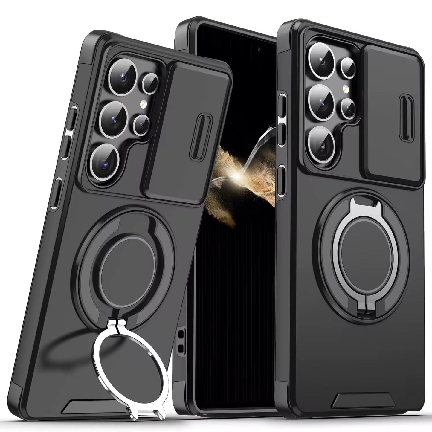 Shockproof Phone Case with 360° Ring Stand & Camera Protection – Magnetic, Durable, and Stylish
