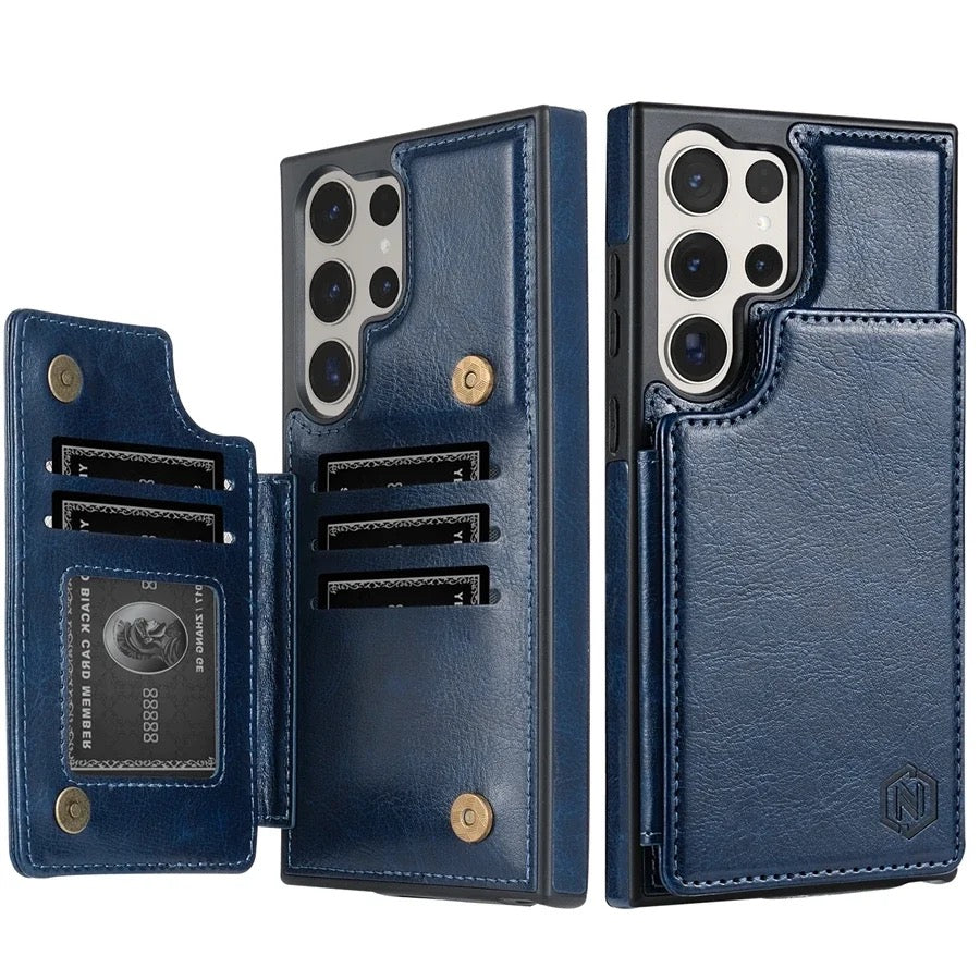 Leather Wallet Phone Case with Pocket Card Holder, Magnetic Flap Cover for Samsung Galaxy