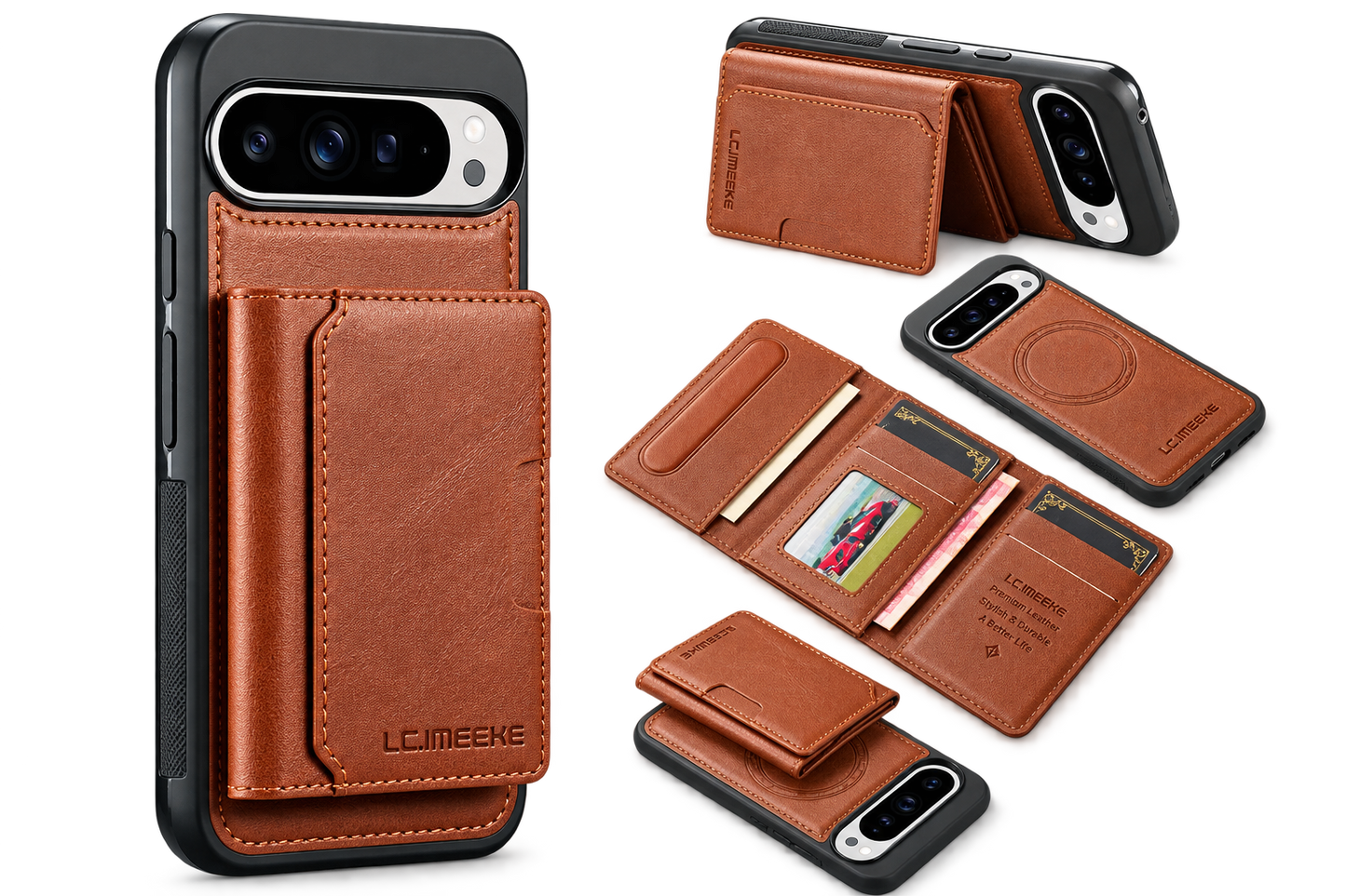 Leather Magnetic Wallet Case with Detachable Card Holder
