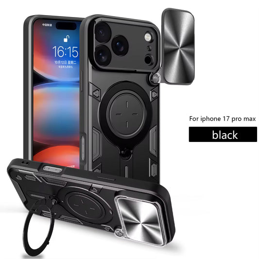 Magnetic Rugged iPhone Case with Camera Lens Cover & 360° Ring Stand