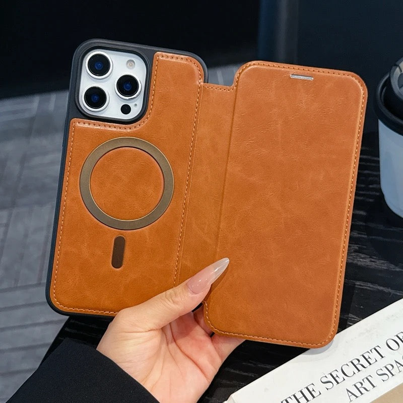 Luxury Leather MagSafe iPhone Case – 360° Protection, Card Holder & Elegant Design